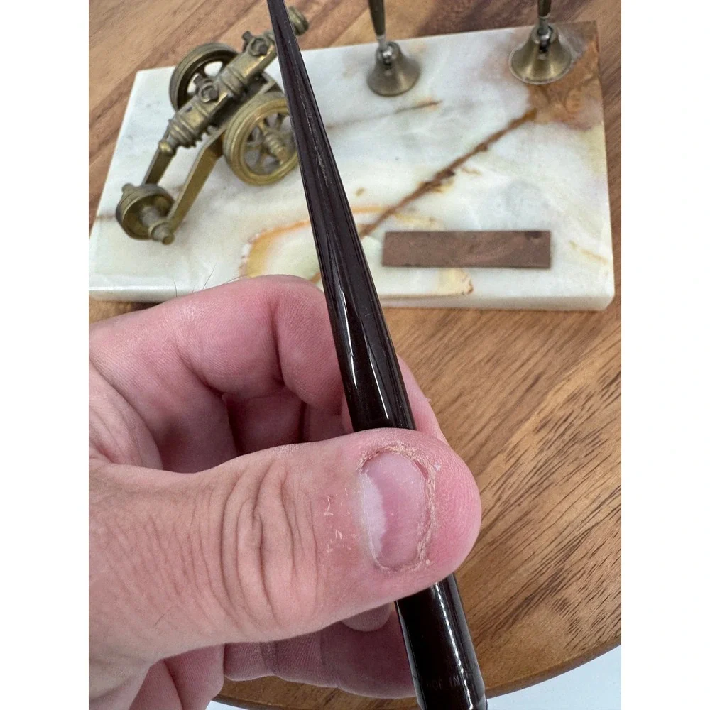 Vintage Onyx Marble Desk Set Brass Cannon Double Pen Stand Executive Office